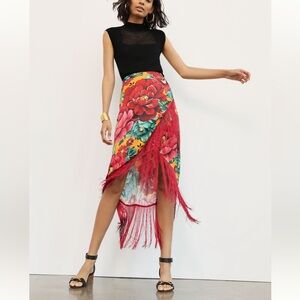 FARM RIO Benita Fringed Wrap Midi Skirt